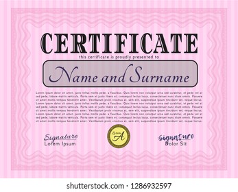 Pink Sample Certificate. Retro design. Printer friendly. Customizable, Easy to edit and change colors. 