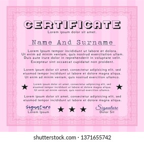 Pink Sample Certificate. Retro design. Detailed. Easy to print. 