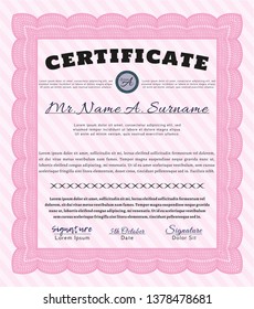 Pink Sample Certificate. Retro design. With guilloche pattern and background. Vector illustration. 