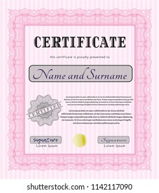 Pink Sample Certificate. Sophisticated design. Customizable, Easy to edit and change colors. With complex linear background. 