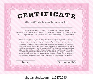 Pink Sample Certificate. Sophisticated design. With linear background. Vector illustration. 