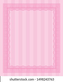 Pink Sample Certificate. Sophisticated design. Detailed. With guilloche pattern. 