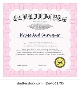 Pink Sample Certificate. Sophisticated design. Vector illustration. With background. 