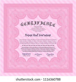 Pink Sample Certificate. Superior design. With guilloche pattern and background. Detailed. 