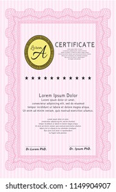 Pink Sample Certificate. Superior design. Easy to print. Detailed. 
