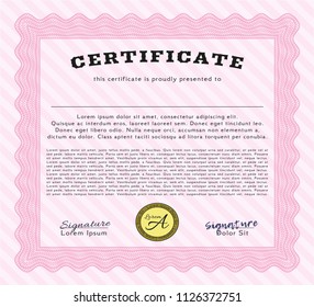 Pink Sample Certificate. Vector illustration. Complex background. Modern design. 