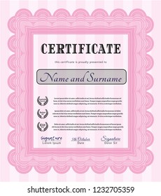 Pink Sample Certificate. Vector illustration. With linear background. Lovely design. 