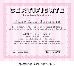 Pink Sample Certificate. Vector illustration. With quality background. Beauty design. 