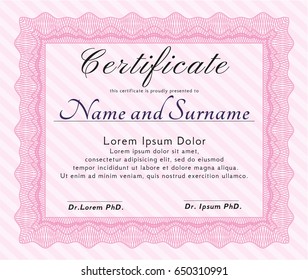 Pink Sample Certificate Vector Illustration Quality Stock Vector ...