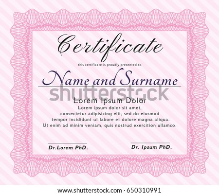 Pink Sample Certificate. Vector illustration. With quality background. Nice design. 