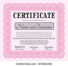 Pink Sample Diploma. With background. Money style design. Customizable, Easy to edit and change colors. 