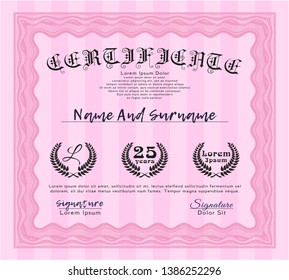 Pink Sample Diploma. With background. Superior design. Customizable, Easy to edit and change colors. 