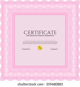 Pink Sample Diploma. Border, frame.With complex background. Nice design. 