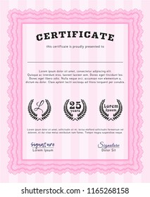 Pink Sample Diploma. Complex background. Vector illustration. Good design. 