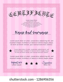 Pink Sample Diploma. With complex linear background. Customizable, Easy to edit and change colors. Money style design. 