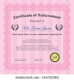 Pink Sample Diploma. Cordial design. Customizable, Easy to edit and change colors. With linear background. 