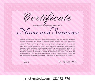 Pink Sample Diploma. Customizable, Easy to edit and change colors. With background. Sophisticated design. 