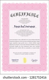Pink Sample Diploma. Customizable, Easy to edit and change colors. With linear background. Superior design. 