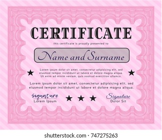 Pink Sample Diploma. Customizable, Easy to edit and change colors. Complex background. Good design. 