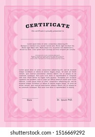 Pink Sample Diploma. Detailed. With background. Cordial design. 