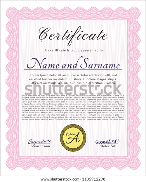 Pink Sample Diploma Detailed Easy Print Stock Vector Royalty Free