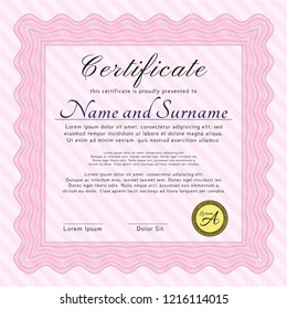 Pink Sample Diploma. Detailed. With linear background. Perfect design. 