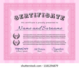 Pink Sample Diploma. Detailed. With quality background. Good design. 