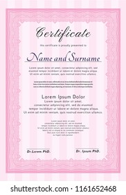 Pink Sample Diploma. Easy to print. Vector illustration. Money style design. 