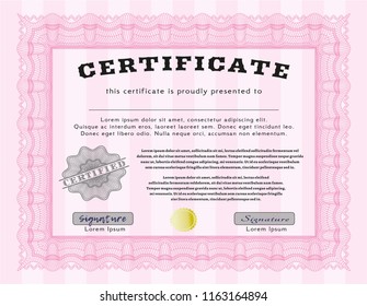 Pink Sample Diploma Easy Print Vector Stock Vector (Royalty Free ...