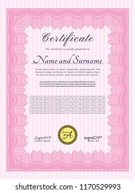 Pink Sample Diploma. Easy to print. Customizable, Easy to edit and change colors. Lovely design. 