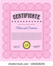Pink Sample Diploma. Easy to print. Nice design. Detailed. 