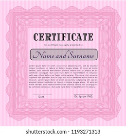 Pink Sample Diploma. Elegant design. Easy to print. Vector illustration. 