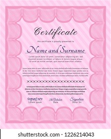 Pink Sample Diploma. Elegant design. Easy to print. Vector illustration. 