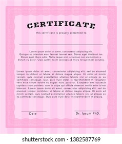 Pink Sample Diploma. Elegant design. Customizable, Easy to edit and change colors. With complex linear background. 