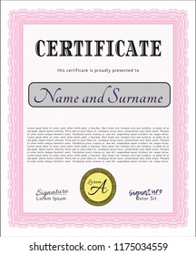 Pink Sample Diploma. Excellent design. Printer friendly. Vector illustration. 