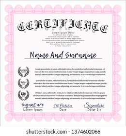 Pink Sample Diploma. Excellent design. Easy to print. Customizable, Easy to edit and change colors. 