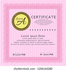 Pink Sample Diploma. Good design. Printer friendly. Customizable, Easy to edit and change colors. 