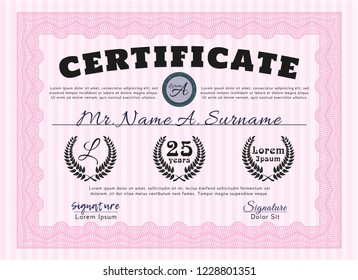 Pink Sample Diploma. Good design. Customizable, Easy to edit and change colors. With background. 