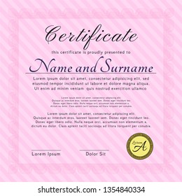 Pink Sample Diploma. Good design. Detailed. With complex background. 