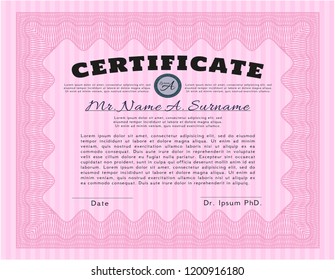 Pink Sample Diploma. With guilloche pattern. Customizable, Easy to edit and change colors. Money design. 