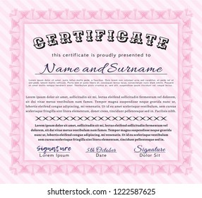 Pink Sample Diploma. With guilloche pattern. Customizable, Easy to edit and change colors. Perfect design. 