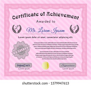 Pink Sample Diploma. With linear background. Detailed. Perfect design. 