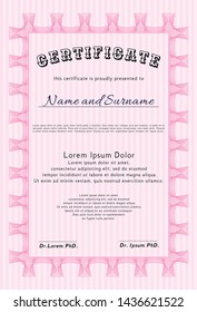 Pink Sample Diploma. With linear background. Beauty design. Detailed. 