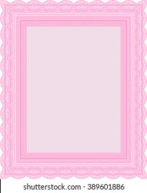 Pink Sample Diploma. With linear background. Frame certificate template Vector. Modern design. 