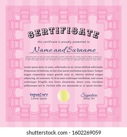 Pink Sample Diploma. Lovely design. With quality background. Vector illustration. 