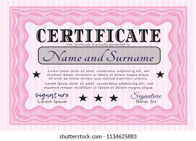 Pink Sample Diploma. Modern design. With background. Vector illustration. 