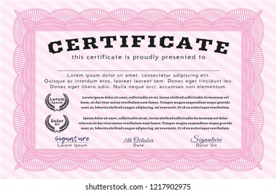 Pink Sample Diploma. Modern design. With complex background. Vector illustration. 