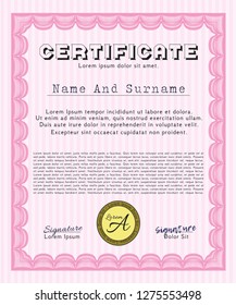 Pink Sample Diploma. Money design. Customizable, Easy to edit and change colors. With complex linear background. 