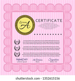 Pink Sample Diploma. Money Pattern design. With quality background. Vector illustration. 