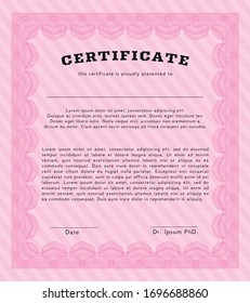 Pink Sample Diploma. Money Pattern. Detailed. With quality background. 